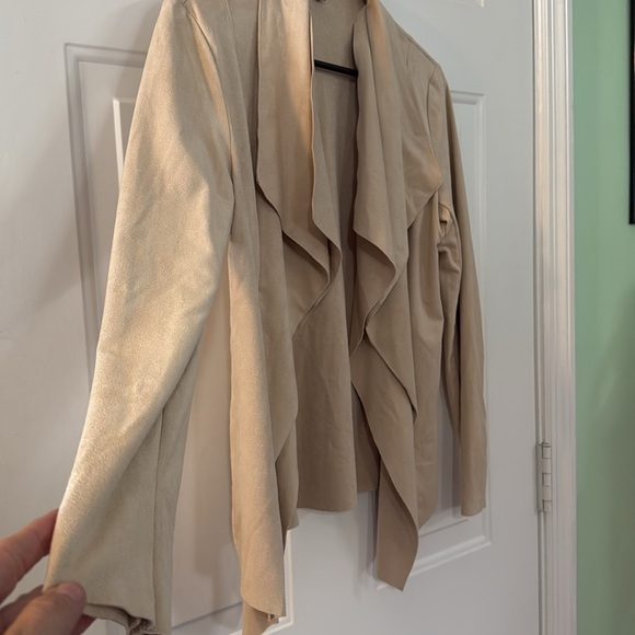 Premise Tan Faux Leather Open Front Drape Jacket Chic Hippie Vibe Size Small - Picture 5 of 8